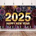 Miniatyrbillede 4 af 5: Stof Happy New Year 2025 Banner Happy New Year 2025 Baggrundsbanner til nytårsaftenfester Dekorationer Fotostudie rekvisitter