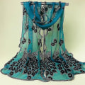 Miniatyrbillede 3 af 3: Kvinders Påfugl Blomst Broderet Blonder Sjal Lang Blød Wrap Shawl D