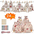 Miniatyrbillede 3 af 5: 1 Sæt Julegaveposer 24 Dages Nedtælling Adventskalender Klistermærke Hamptov og Klips DIY Ferie
