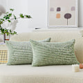 Miniatyrbillede 2 af 5: Lændepudebetræk 2-pak Dekorative Stribede Corduroy Rektangulære Pudebetræk Aflange Pudebetræk Til Sofa Salviegrøn 12 x 20 Tommer Sage Green 12 x 20 Inch