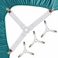 Miniatyrbillede 1 af 5: Hvide 4 stk. Sengelinnedstropper Trekant Fastgørelse Elastisk Madras Holder Justerbar Sengelinned Spænding Suspenders Madrasstropper