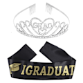Pikkukuva 1 / 4: Valmistujaisnauha ja tiara -kristallikruunu satiininauhapakkauksella - Valmistujaisvarusteet - Musta 160x9.5cm Black 160x9.5cm