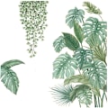 Miniatyrbillede 1 af 4: 4 stk. DIY Grønne Plante Vægstickers, Tropiske Blade Vægstickers, Velegnet til Soveværelse, Stue, Spisestue, TV Baggrundsvæg, Hal