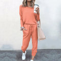 Miniatyrbillede 1 af 4: Dame Løstsiddende Todelt Sæt Solid Langærmet Top Vest Casual Bukser Sweatsuit Vandmelonrød Watermelon Red S