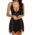 Miniatyrbild 1 av 3: Sexig spetsunderkläder för kvinnor, genomskinlig babydoll-nattlinne, mesh, djup V-ringning, sovkläder XL Svart XL Black