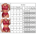 Miniatyrbild 4 av 4: Sexig Kvinna Blommig Spets V-ringad BH Toppar + Crotchless Trosor Lingerie Set Underkläder Nattkläder S