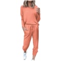 Miniatyrbild 2 av 4: Damkläder Lösa Tvådelade Set Solid Långärmad Toppar Väst Casual Byxor Sweatsuit Vattenmelon Röd Watermelon Red S