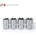 Miniatyrbilde 4 av 5: Sett med 14 kvinnelige Torx E4 - E24 stikkontakter på skinne 1/4\", 1/2\", 3/8\"