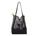 Miniatyrbilde 3 av 3: Mesh Handlepose for Handlepose, Gjenbrukbar Vaskbar Mesh Handlepose for Handlepose, Grønnsaker, Frukt, Handlepose, Strandpose, Lang Håndtak Net Tote (svart)Svart Black