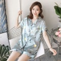 Miniatyrbild 4 av 4: 1 Set Sommarnattlinne Kortärmad Shorts Polyester Pyjamas Enkel Sömnkläder Mode Nattkläder Blue XXL