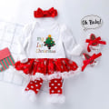 Miniatyrbilde 5 av 5: 4-delt sett med julekjole, pannebånd, benvarmere og sko til nyfødt jente - M 3-6 måneder - Juletre Christmas Tree M 3-6 Months