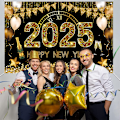 Miniatyrbillede 3 af 5: 2025 Godt Nytår Baggrundsort Sort og Guld Nytårsbaggrund Prom Nytårsfestbanner Nytårsaften Festdekoration