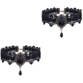 Miniatyrbilde 3 av 4: 3 stk Blonder Halskjede Mote Rhinestone Choker Henger Smykke Halloween Kvinne Tilbehør (svart)2 stk32 2 pcs 32X6cm