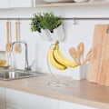 Pikkukuva 5 / 5: Banaaniteline pyöreällä jalalla, banaanikoukku, hedelmien säilytys, banaanit, viinirypäleet, kromattua rautaa, hopea