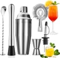 Cocktailshaker-set 6 delar, 24 oz (710 ml) 304 rostfritt stål bartender-kit med receptguide, läckagesäker, silver, för hemmabar & fester