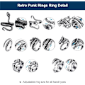 Miniatyrbillede 3 af 5: 8 Vintage Punk Ringe - Drager, Slanger, Blæksprutter - Retro Åbne Justerbare Ringe Sæt Punk Stil