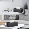Miniatyrbillede 3 af 5: Vævæskeskrin Dækning Rektangulær, PU Læder Vævæskeskrin Holder til Kleenex, Serviet, Vævæskeskrin Dækning Rektangel, Sort