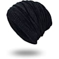 Miniatyrbillede 1 af 5: Lang Slouch Varmt Beanie, Unisex Beanie Hat Kvinder Mænd Vinter Varmt Strikket Huer (Sort)