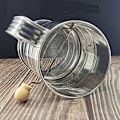 Miniatyrbilde 5 av 5: Rustfritt stål melsikt med 3 kopper, med trådspaker for rask sikting, pute ring, svingbar plast håndtak, stemplet mål