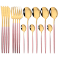 Pikkukuva 1 / 5: RYI_16 kpl Veitsi, Lusikka, Haarukka Set Maple Ruostumaton Teräs Pinkki Ruusu