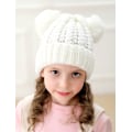 Miniatyrbild 3 av 5: Babyflicka Hatt Stickad Beanie Baby Vinterhatt Söt Baby Pom Pom Beanies Hatt för Flickor Pojkar Tjock Varm Toddler Hatt, 1-5 År Gammal, 1st (Vit)
