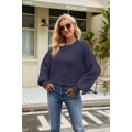 Miniatyrbillede 1 af 3: Dame Farveblok Trøjer Langærmet Rundhals Trøje Strikket Jumper Toppe dark blue XS