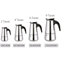 Miniatyrbillede 5 af 5: RYI_Italiensk kaffemaskine i rustfrit stål til espresso 2/4/6/9 KOPPER Kompatibel med gas, glaskeramisk og elkomfur. 2 Tazas 100ML