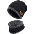Miniatyrbillede 1 af 5: Børne Vinterhue Beanie Med Halsklæde Sæt Casual Strikket Hue Varmt Strikket Hue Fleeceforet Hue Sort Black