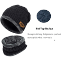 Miniatyrbillede 2 af 5: Børne Vinterhue Beanie Med Halsklæde Sæt Casual Strikket Hue Varmt Strikket Hue Fleeceforet Hue Sort Black