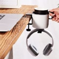 Miniatyrbilde 3 av 5: Luksuriøs 2-i-1 Anti-Spill Koppbærer med Under-Skrivebord Hodetelefonholder