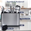Miniatyrbilde 5 av 5: Bestikkholder Organiser 4 Rom Bestikk Oppbevaring Multifunksjonell Organiser Anti-Skli Rustfritt Stål Dryppbrett Rustfritt