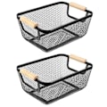 Miniatyrbillede 1 af 5: 2 Pak Metal Mesh Stålkurv, Tråd Opbevaringskurv Multifunktionel Hængende Køkkenkurv Frugtkurv, Rektangel-Sort