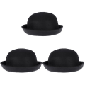 Miniatyrbillede 1 af 3: 3 stk. Kvinders Piger Roll-up Brim Wool Dome Hat Bowler (sort) 3 stk 3pcs