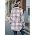 Miniatyrbilde 3 av 5: Vinter Ulljakke Casual Rutete Flanell Shacket Jakke Oversized Knapp Ned Lang Ermet Høst Skjortejakke Kåpe Topper Jakke Kvinner GREY XL