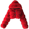 Pikkukuva 1 / 4: Tekoturkis Takki Naiset Hupulla Lyhyt Bubble Takki Fleece Lämmin Takki Naisten Takit 4X-Large Red