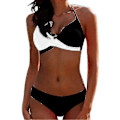 Miniatyrbilde 1 av 2: Bikinisett for kvinner med fargeblokker, polstret push-up badedrakt, halter-nakke badedrakt Black White 2XL