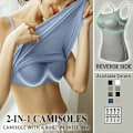 Miniatyrbillede 4 af 5: 2-i-1 Basic Sømløs Camisole til Kvinder, Ensfarvet Spaghetti Stropper, Slim Fit Bomuld, Justerbare Spaghetti Stropper Tank Top Med Indbygget BH Khaki L
