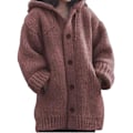 Miniatyrbillede 2 af 4: Dame Hætte Strikket Sweater Efterår Vinter Mellemlang Ensfarvet Knap Sweater Uldfrakke Jakker Overdele Red M