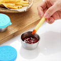 Miniatyrbilde 4 av 5: 6 stk. 50 ml Sauskopp Lekkasjesikker Gjenbrukbar Sausbeholder i Rustfritt Stål for Hjemmelunsj Piknik Reiser