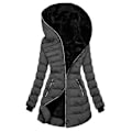 Miniatyrbilde 1 av 5: Vinterjakke Ensfarget Glidelåslukking Smal Midje Hette Quiltet Dame Overfrakk for Utendørs s202412121099 Grey 3XL