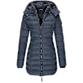 Miniatyrbillede 3 af 3: Dame Varm Hætte Dunjakke Casual Slim Frakke Puffer Jakke Dame Quiltet Letvægts Puffer Jakke - khaki Navy Blue XL