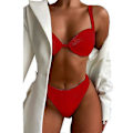Miniatyrbillede 1 af 4: Dame Bikini Badedragter Cover Up Trekant Bikini Sæt Sexet Strand Badetøj Todelt Badedragt Ensfarvet RED M