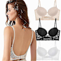 Miniatyrbild 3 av 5: Rygglös BH Osynlig Bralette Spets Bröllopsbehå Låg Rygg Underkläder Push Up BH Kvinnor Sömlös Beige 40c