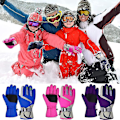 Miniatyrbillede 3 af 5: Termiske Skihandsker Børn Vinter Fleece Vandtæt Varme Børne Snowboard Snehandsker 3 Fingre Til Ski Ridning Style2-rose red