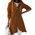 Miniatyrbillede 1 af 2: Dame Irregular Full Zip Lang Frakke Casual Udendørs Efterår Langærmet Hættejakke Brown M