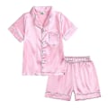 Miniatyrbild 1 av 2: Barn Småbarn Baby Flicka Pojke Satin Pyjamas Set Lång Kort Ärm Knäppning Pyjamasskjorta Topp+byxor Underdelar Sovkläder Outfits Style A Pink 1-2 Years