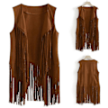 Miniatyrbilde 5 av 5: Dame Vinter Semsket Etnisk Ermeløs Dusker Frynser Vest Cardigan Khaki M