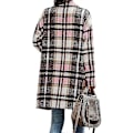Miniatyrbillede 3 af 4: Dame Plaid Jakke Mellemlang Trenchcoat Efterår Uld Frakke Pink M