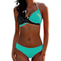 Pikkukuva 1 / 2: Naisten värilohko bikinin setti, pehmustetut push-up uimahousut, halter-kaula-uimapuku Dark Grey Sky Blue M