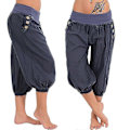 Pikkukuva 1 / 5: Naisten joogahousut sivutaskuilla Harem Bloomers Capri-housut Alaosat Nopeasti kuivuva kosteutta siirtävä kevyt Hippie Boho Vaaleansininen Mandariinipuuteri Valkoinen Dark Blue M